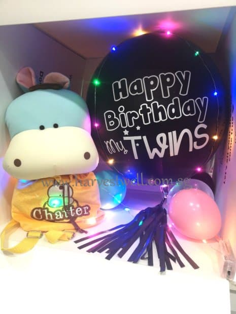Customize Surprise Balloon Gift Box with Black ORBZ  Balloon Singapore